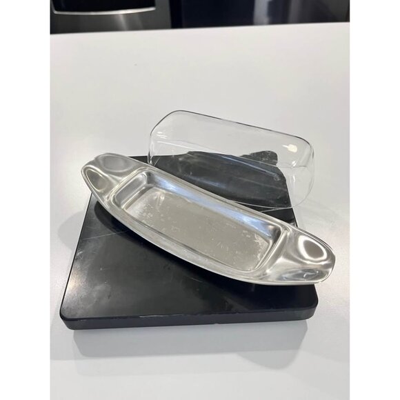 Vintage WMF Stainless Butter Cheese Tray Clear Acrylic Cover MCM-Germany - Picture 2 of 8